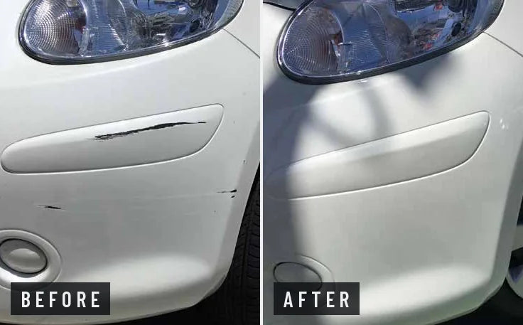 A bumper scuff before and after a Clipped Assist repair