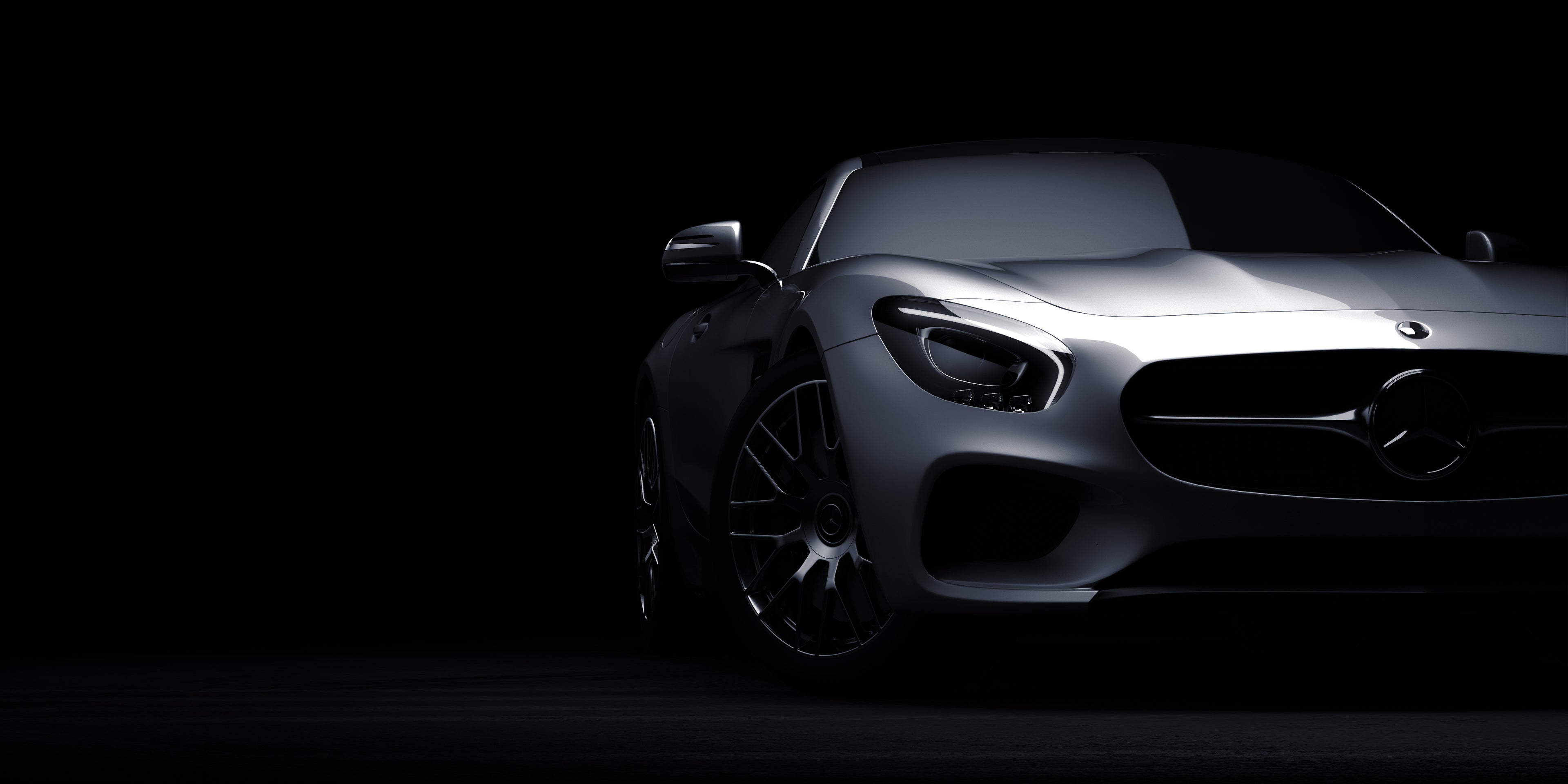 Mercedes-Benz car in dark setting with dramatic lighting