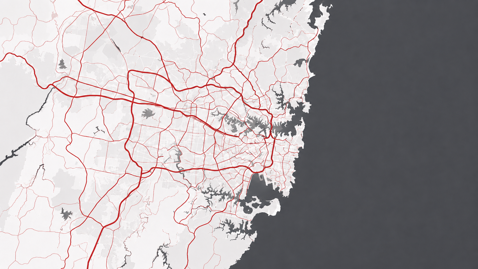 GenTek Map with red roads on a white background