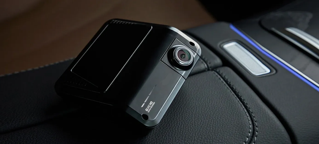 Dash camera displayed inside a modern vehicle interior.